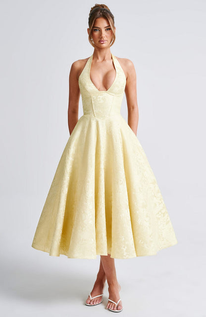 Renata - Jacquard Lace-Up Waist Maxi