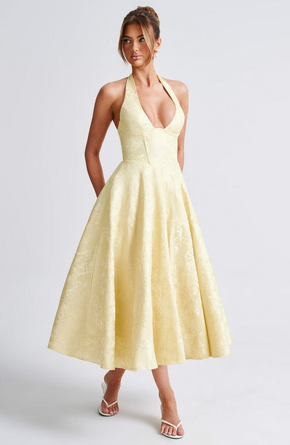 Renata - Jacquard Lace-Up Waist Maxi