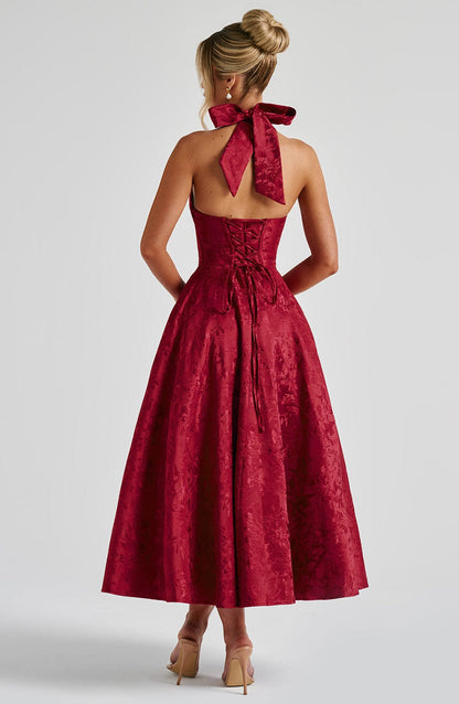 Renata - Jacquard Lace-Up Waist Maxi