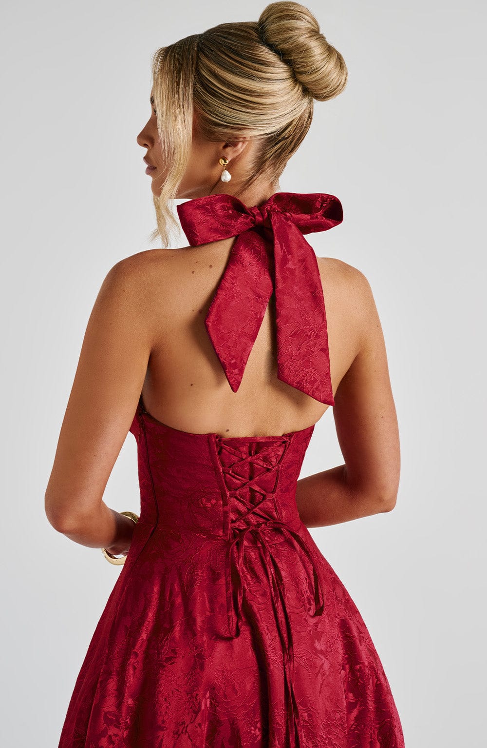 Renata - Jacquard Lace-Up Waist Maxi