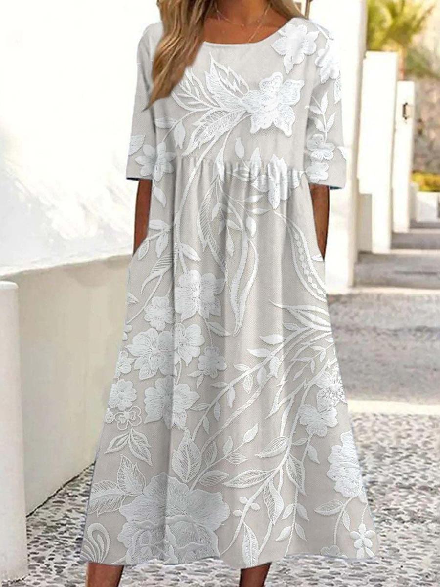 Dovie - Timeless Long Floral Dress with 3/4 Sleeves